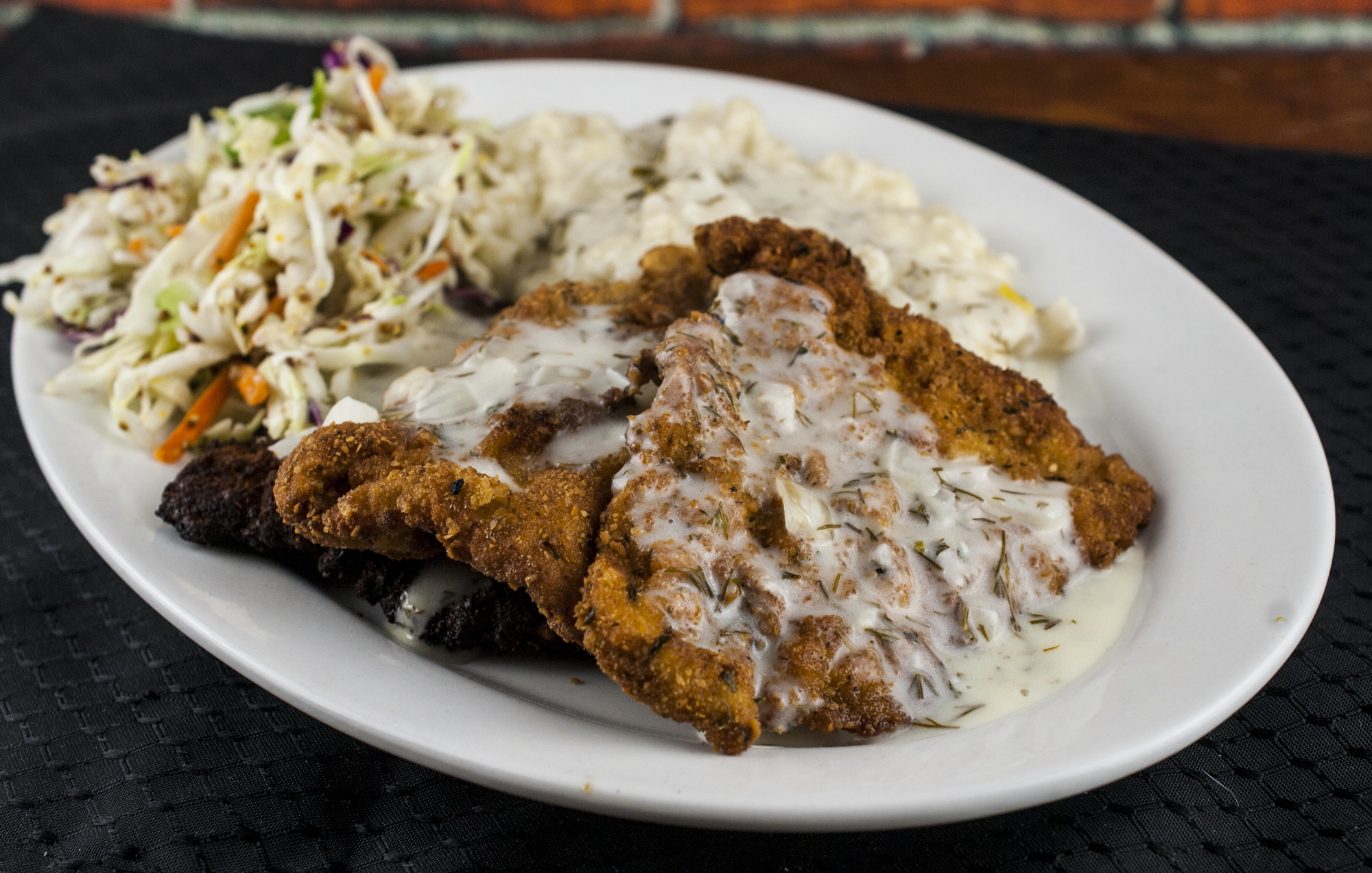 Schnitzel and Spaetzle with Dill Sauce and Coleslaw