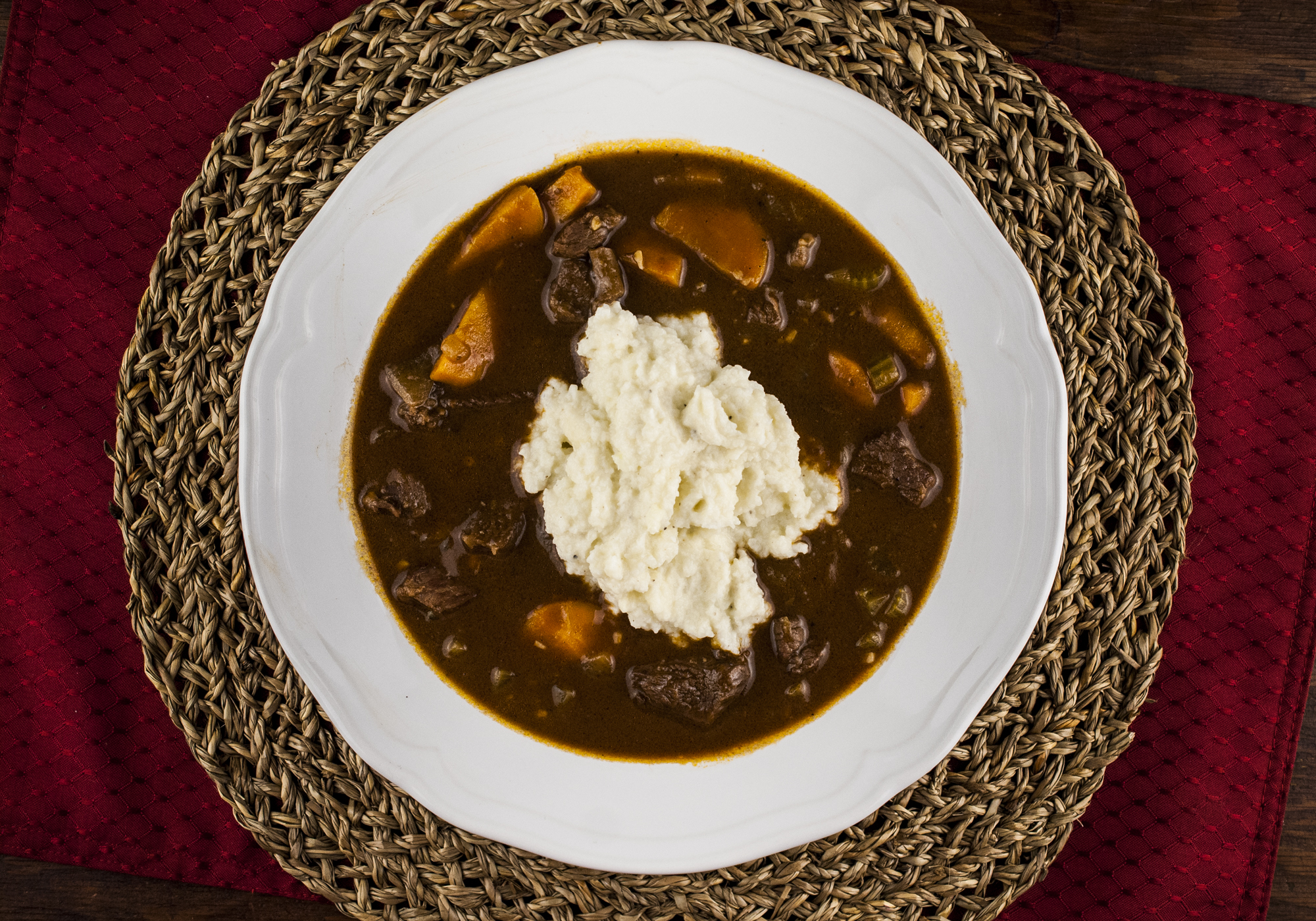 Red Wine Braised Beef with Cauliflower Puree