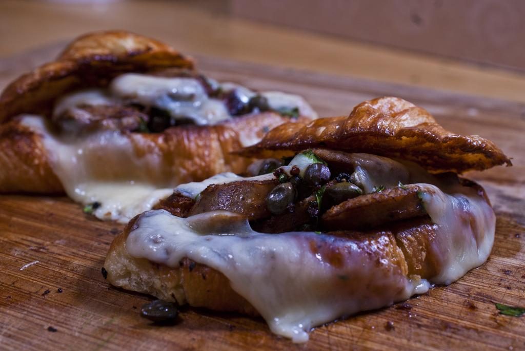 Butter Croissants stuffed with sausage and capers