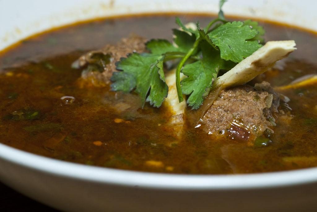 Poblano Albondigas with Ancho Chile Soup