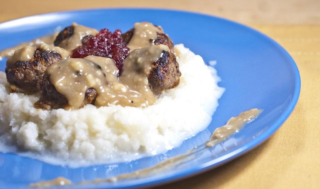 Swedish Meatballs on Mashed Turnips