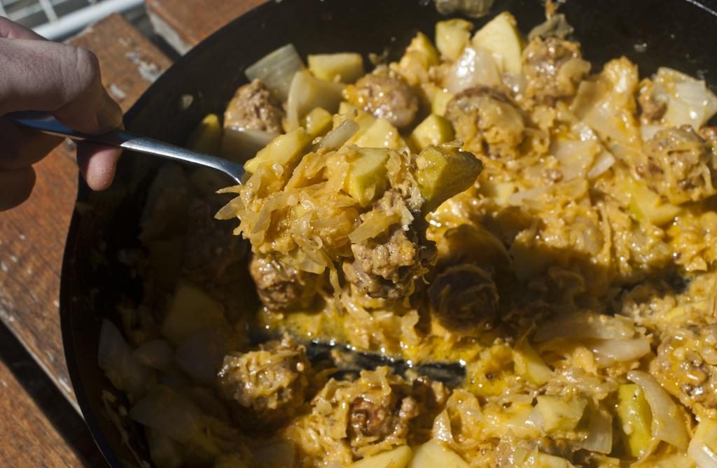 Cheesy Sausage And Sauerkraut Skillet