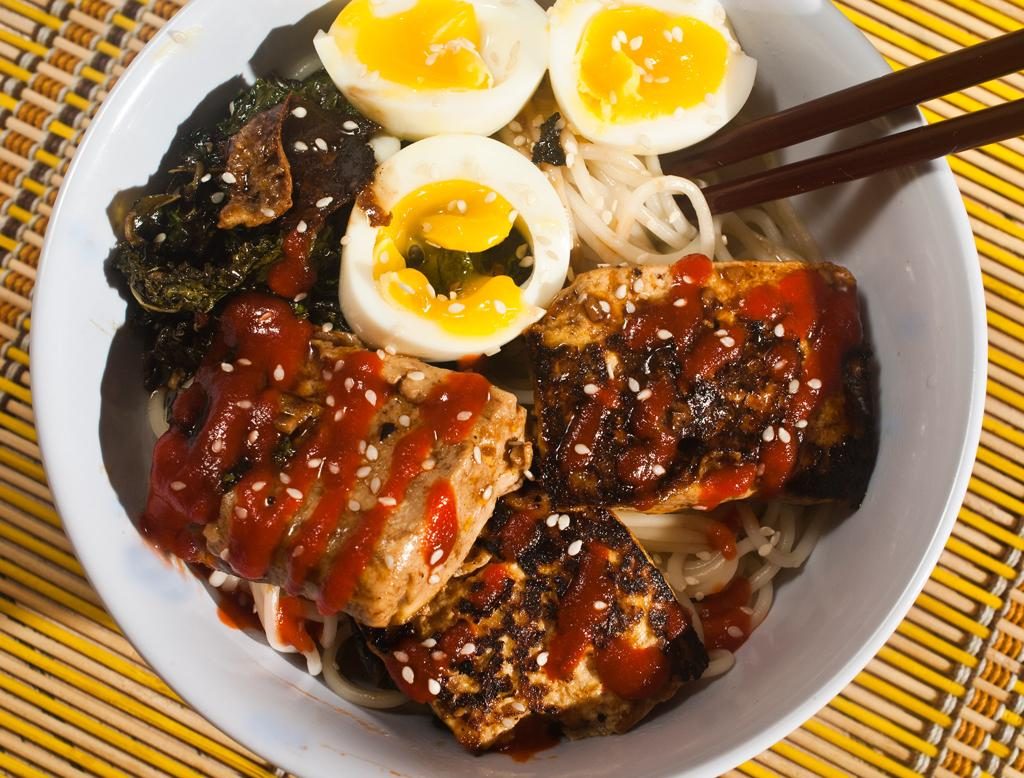 Spicy Tofu Ramen With Kale and Boiled Egg