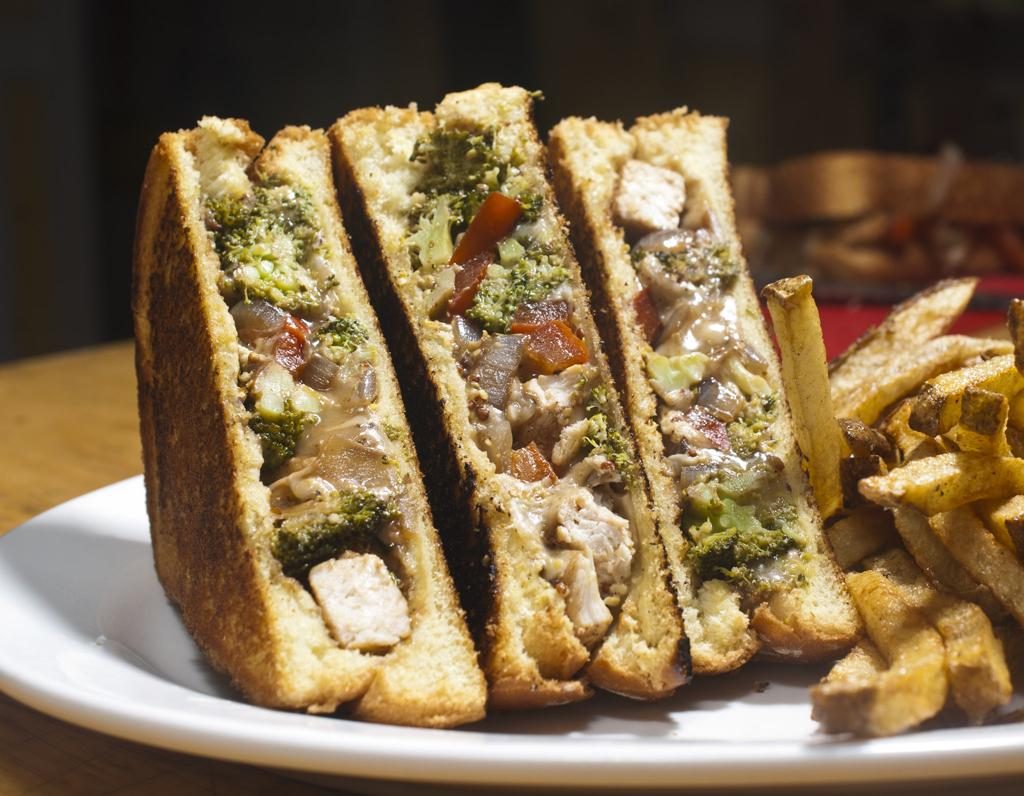 Cheesy Chicken and Sauteed Balsamic Vegetables Sandwich