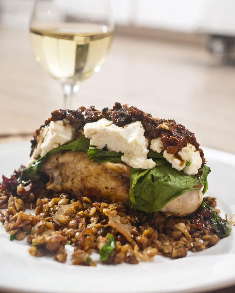 Chicken Florentine on French Lentils