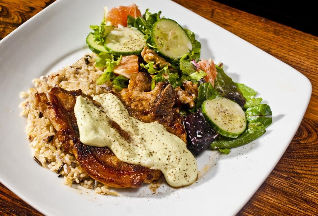 Spicy Pork chops with Citrusy Avocado Yogurt Sauce