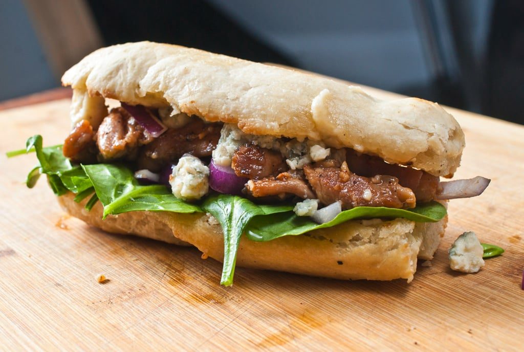 Maple Sriracha glazed chicken and blue cheese sandwich