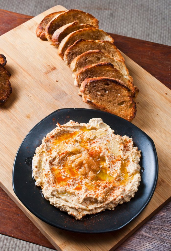 Homemade hummus and crostini
