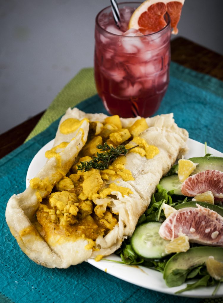 Chicken and Potato Curry with Homemade Paratha Roti and Horseradish Scotch Bonnet Sauce