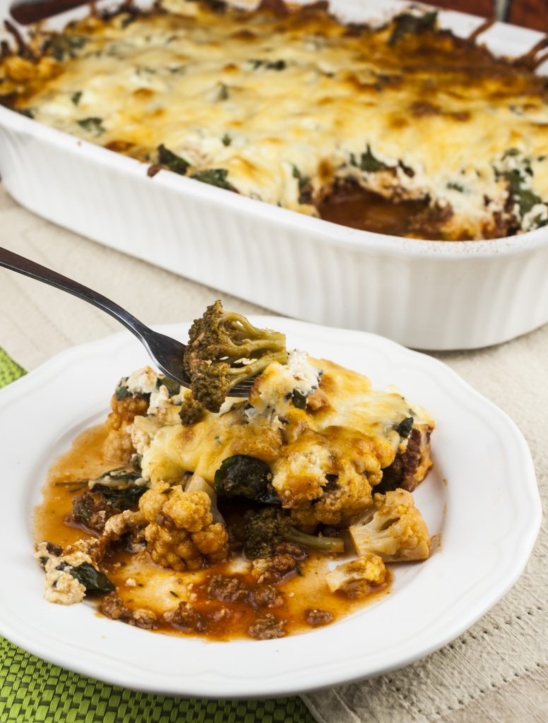 Cheesy, Meaty, Broccoli, Cauliflower, Spinach Casserole
