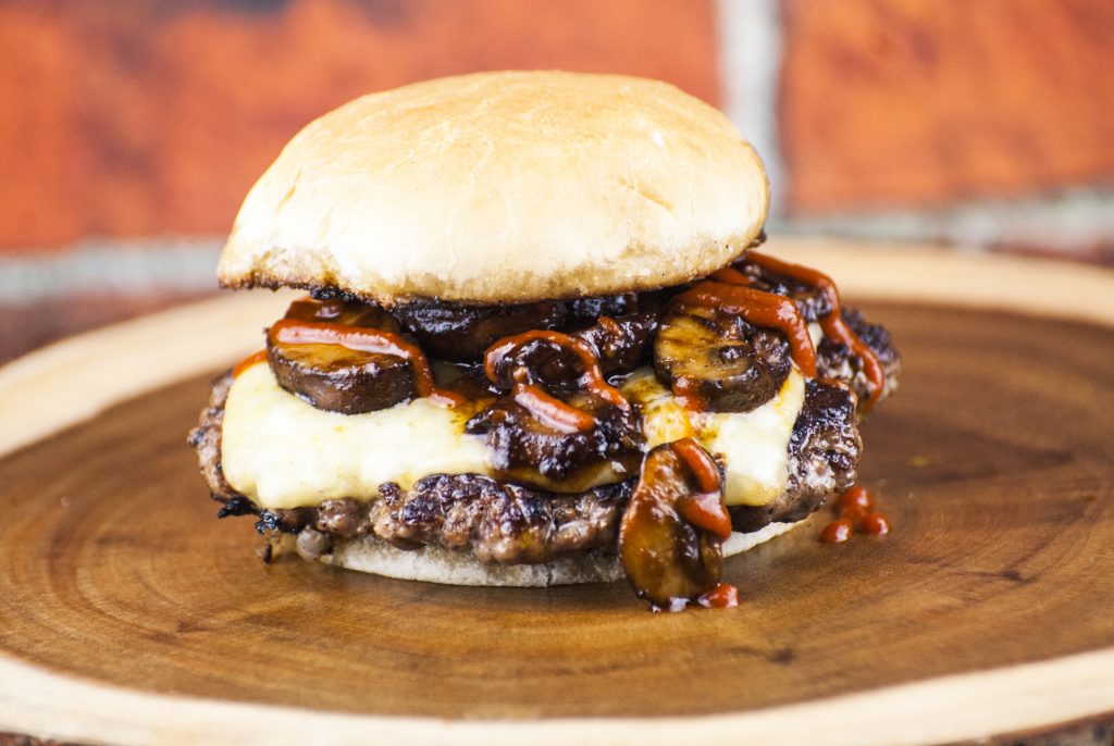 Beer and Sriracha Mushroom Havarti Burger