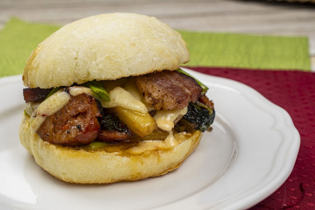 Bacon, Chorizo, and Grilled Pineapple Sandwich