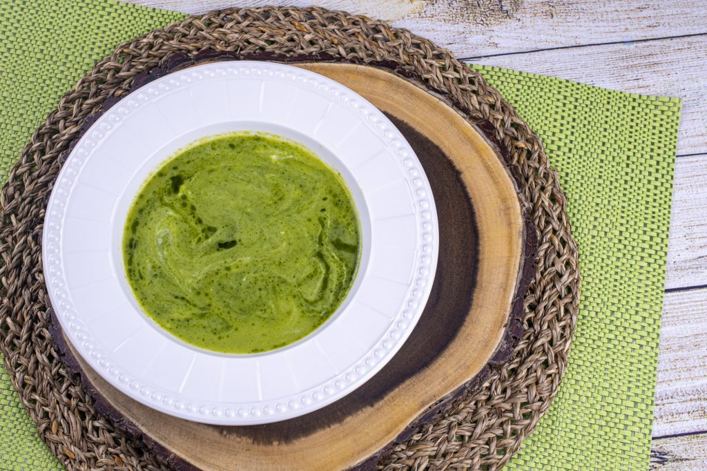 Leek and Pea Soup with Basil Oil and Sour Cream