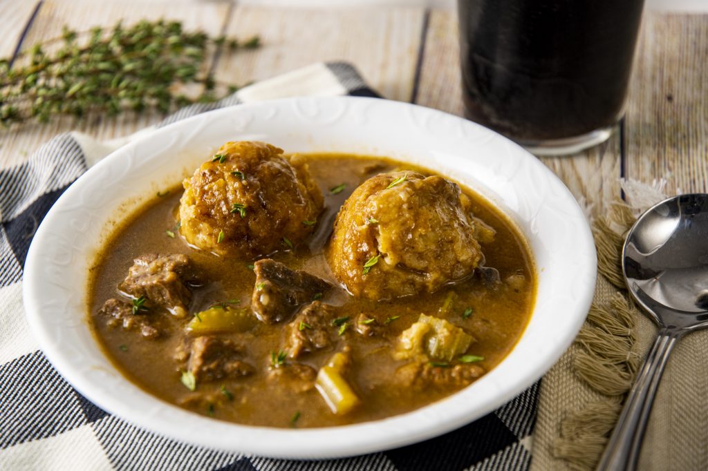 Beef and Guinness stew with cheddar dumplings