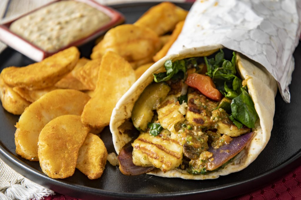 Halloumi and roasted vegetable wrap